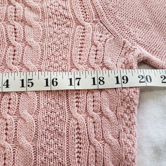 Liz Claiborne Crazy Horse Pink Turtleneck Pullover Cable Knit Sweater L Cotton 1 - Picture 10 of 11